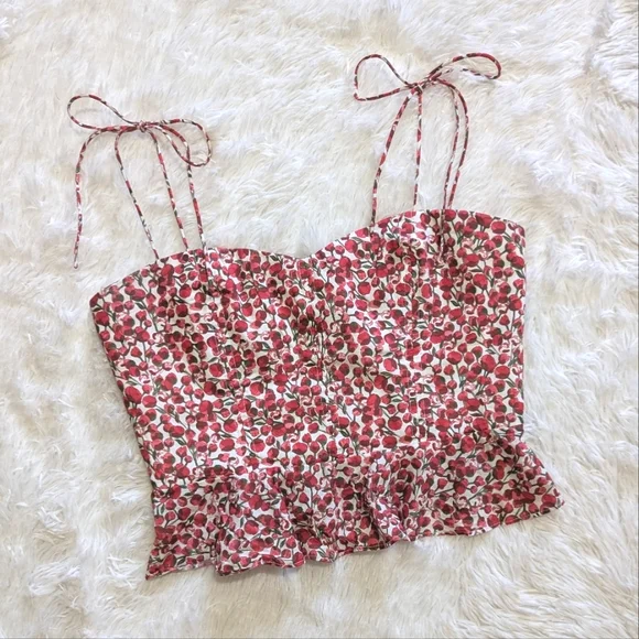 J. Crew Red Roses Cropped Bustier Peplum Top in Eliza Liberty Fabric - Picture 5 of 13